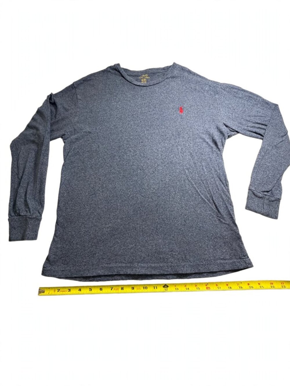 Polo Ralph Lauren Long Sleeve Tee Mens S Heather Blue Crewneck Cotton Logo